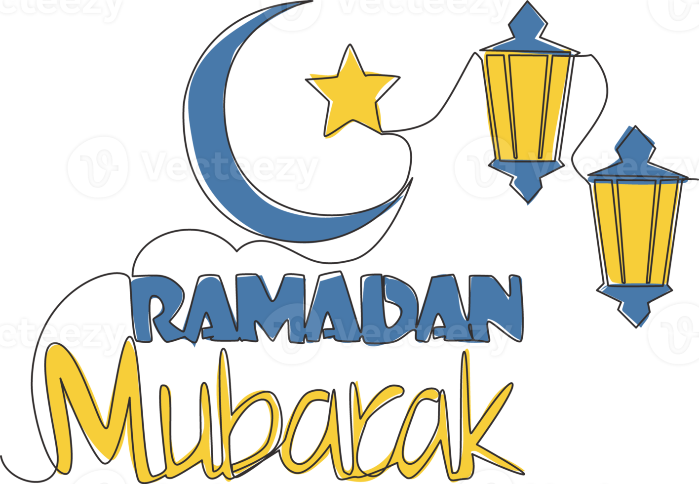 un continu ligne dessin de content eid Al fitr mubarak et Ramadan kareem concept. islamique vacances calligraphique conception pour imprimer, salutation carte, bannière, affiche. Célibataire ligne dessiner conception illustration png