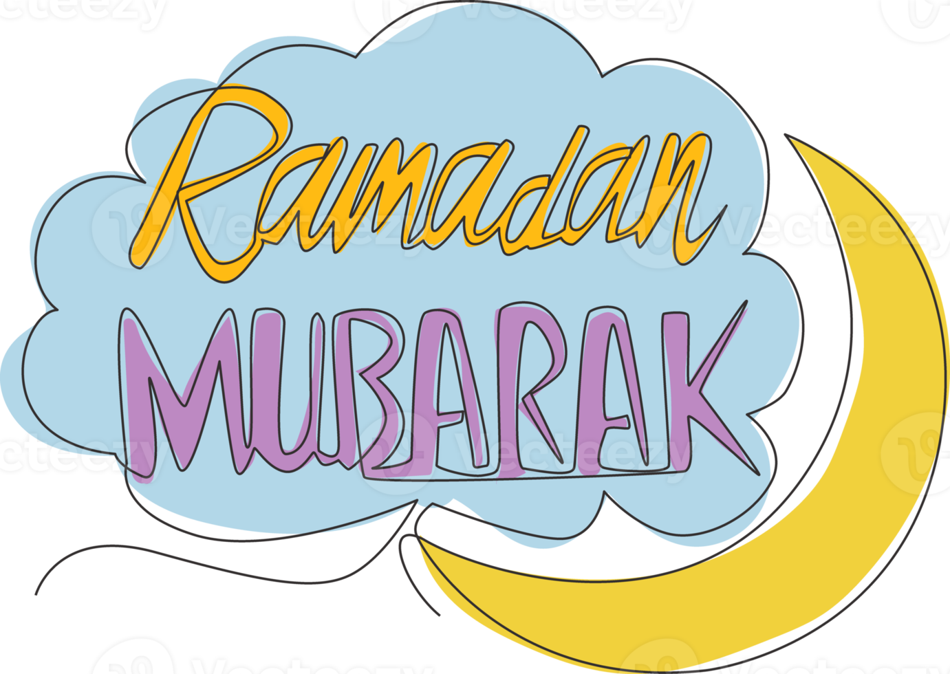 un continu ligne dessin de content eid Al fitr mubarak et Ramadan kareem concept. islamique vacances calligraphique conception pour imprimer, salutation carte, bannière, affiche. Célibataire ligne dessiner conception illustration png