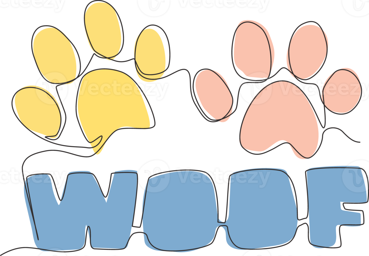 uno continuo línea dibujo de linda adorable tipografía animal mascota citar - guau para perrito perro sonido. caligráfico diseño para imprimir, tarjeta, bandera, póster. soltero línea dibujar diseño vector ilustración png