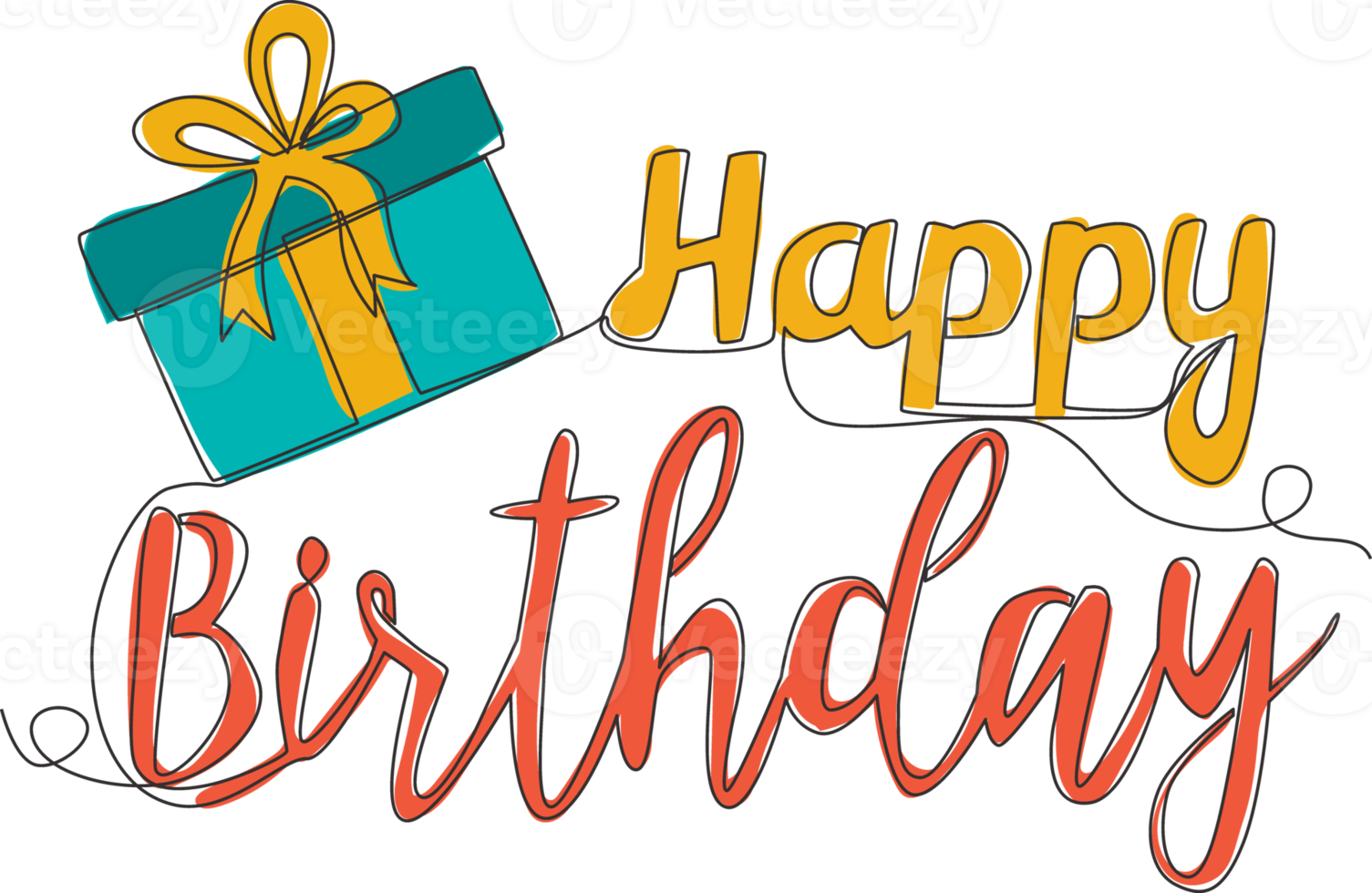 einer Single Linie Zeichnung von süß und fabelhaft Typografie Zitat - - glücklich Geburtstag. kalligraphisch Design zum drucken, Gruß Karte, Banner, Poster. kontinuierlich Linie zeichnen Grafik Design Vektor Illustration png