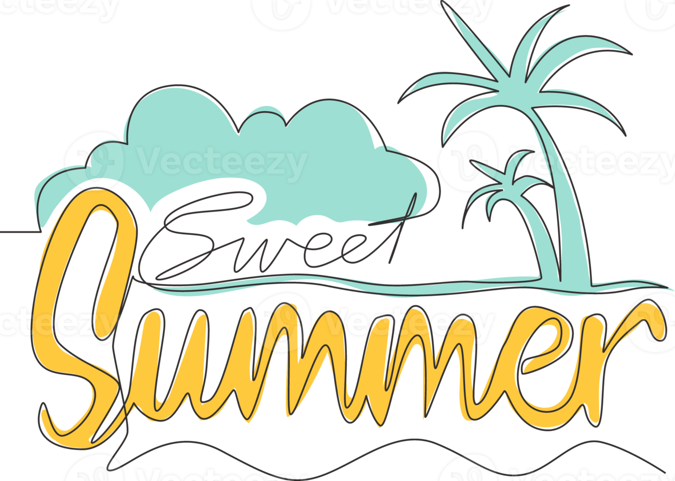 Single continuous line drawing of cute and cool travel holiday typography quote - Sweet Summer. Calligraphic design for print, card, banner, poster. One line graphic draw design vector illustration png