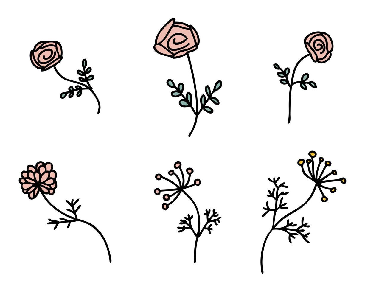 Summer flowers collectoin in simple doodle style. Perfect for tee, stickers, poster, card. vector