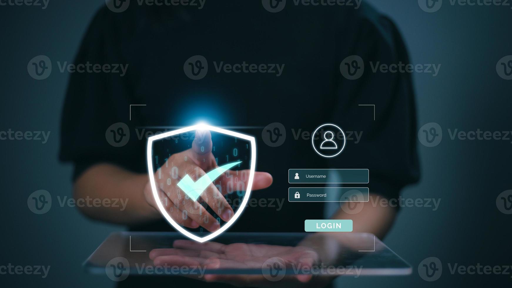 businesswomen protect personal information cybersecurity concept. User authentication system with username and password, global network security technology, photo
