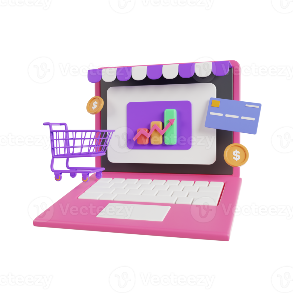 online boodschappen doen 3d illustratie, online winkel, online betaling en levering concept. png