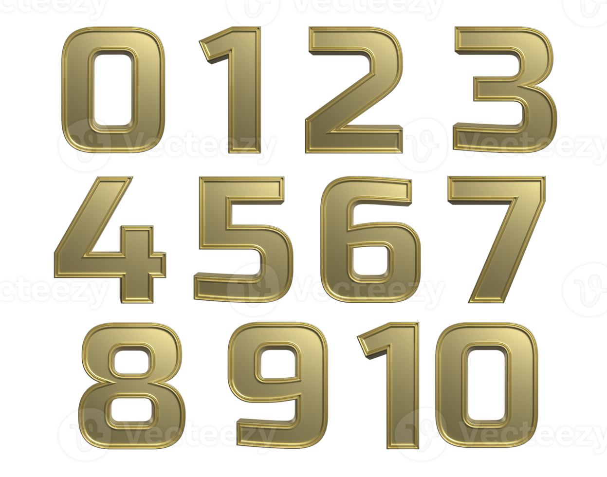 3 number 0 to 10 gold style png