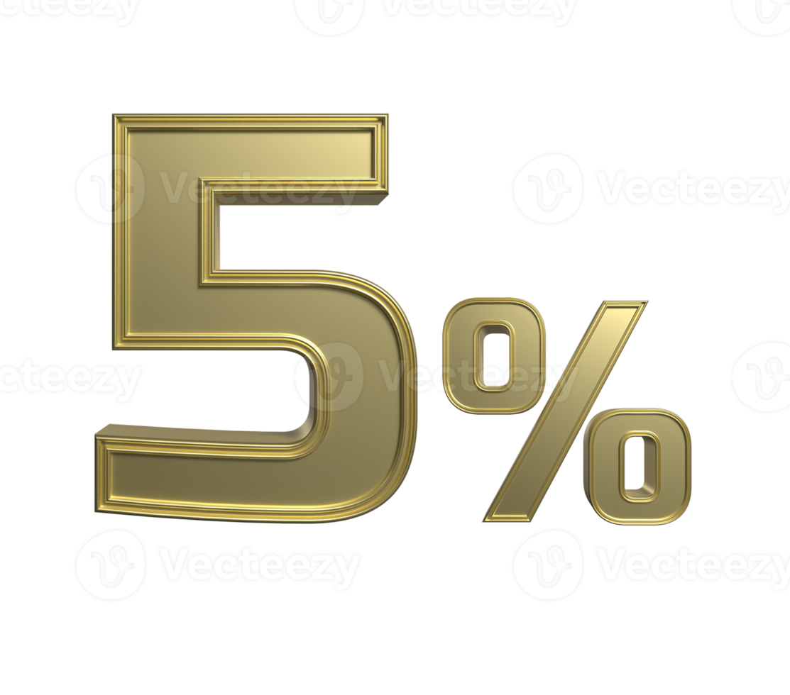 3D number percentage gold style png
