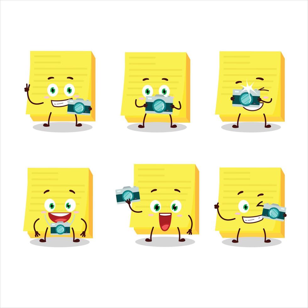 Photographer profession emoticon with sticky notes yellow cartoon character vector