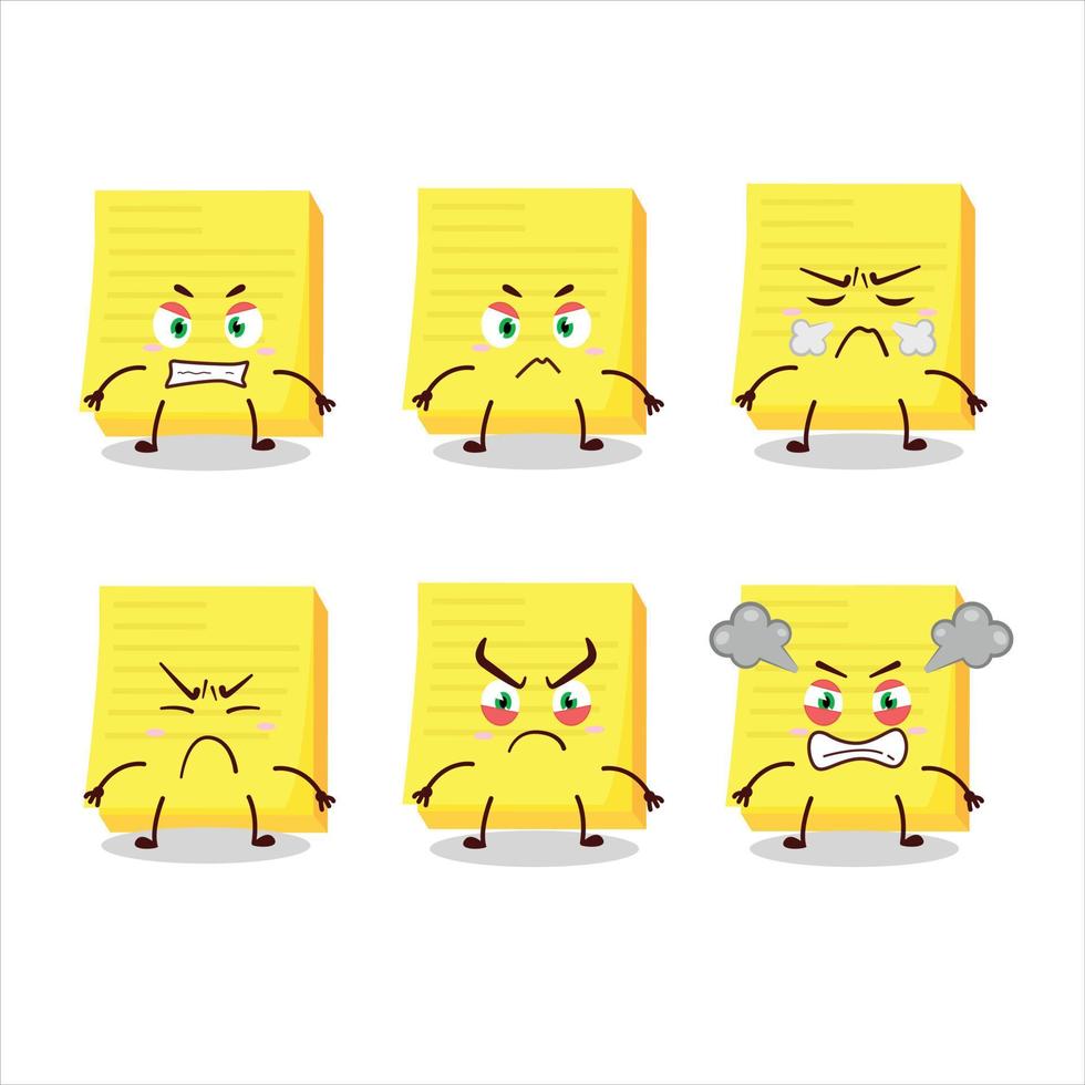Sticky notes yellow cartoon character with various angry expressions vector