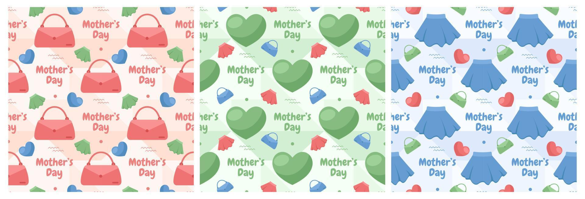 Set of Happy Mother Day Seamless Pattern Design in Element Decoration Template Hand Drawn Cartoon Flat Illustration vector