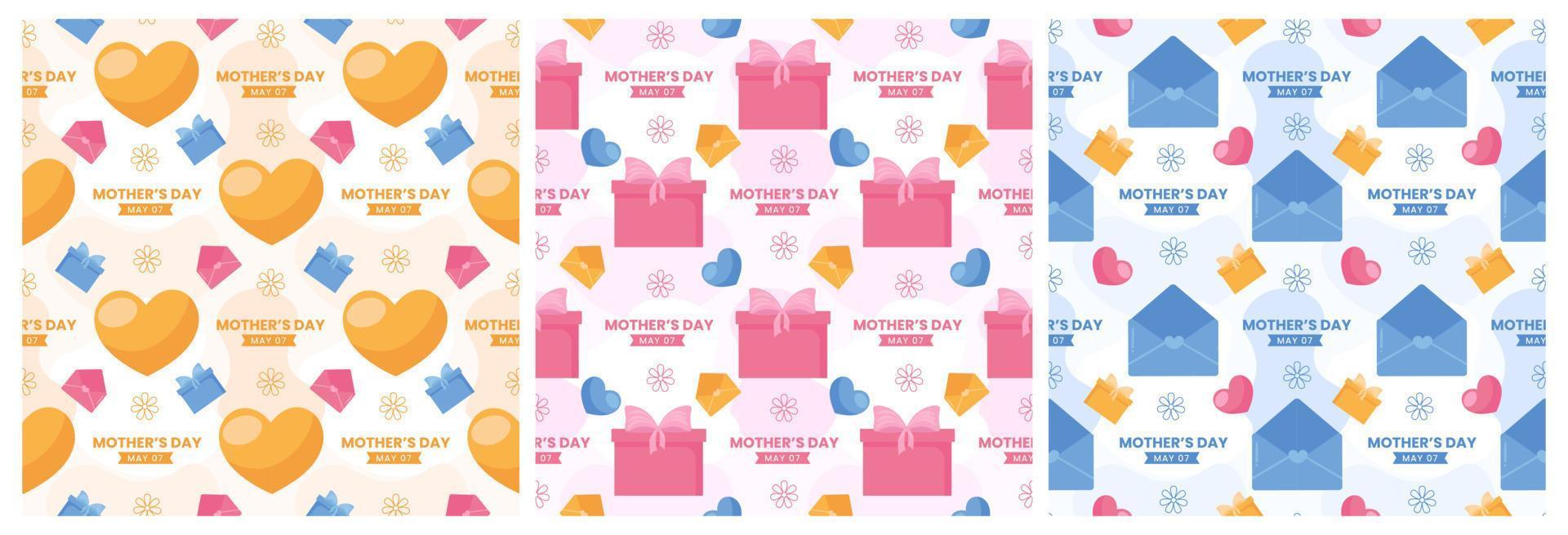 Set of Happy Mother Day Seamless Pattern Design in Element Decoration Template Hand Drawn Cartoon Flat Illustration vector