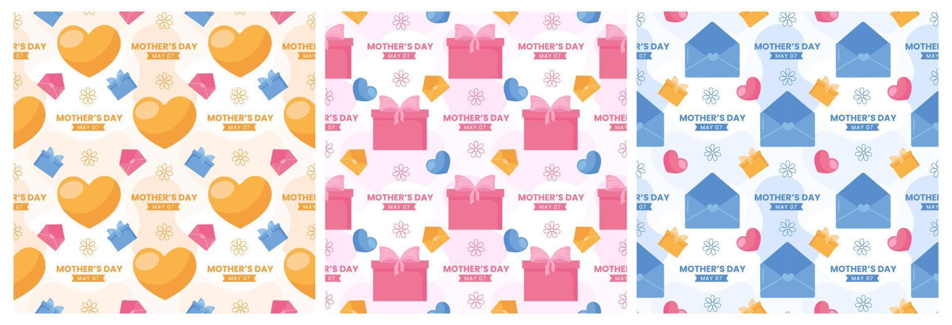 Set of Happy Mother Day Seamless Pattern Design in Element Decoration Template Hand Drawn Cartoon Flat Illustration vector