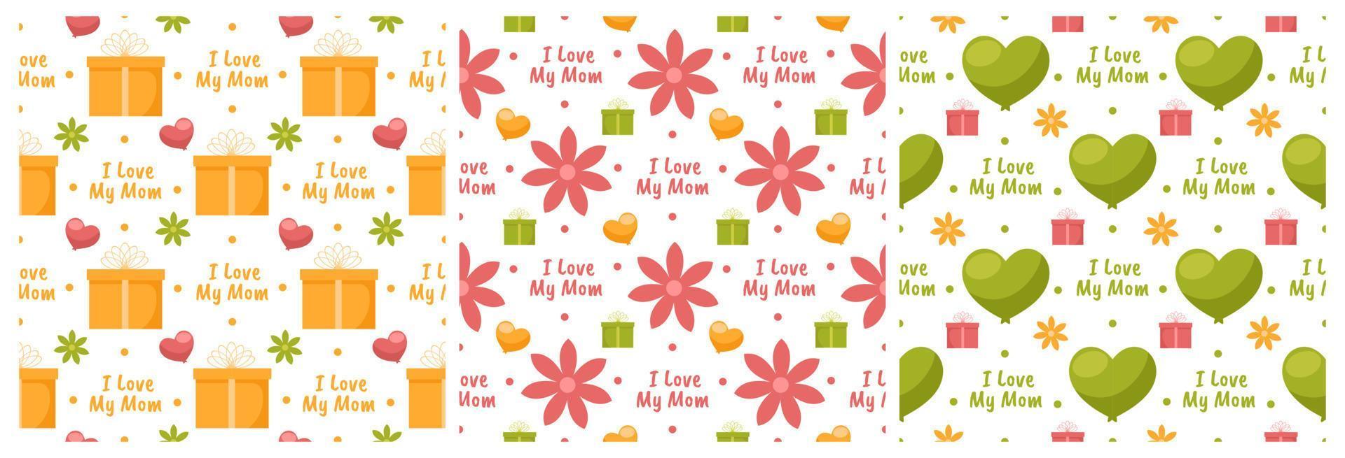 Set of Happy Mother Day Seamless Pattern Design in Element Decoration Template Hand Drawn Cartoon Flat Illustration vector