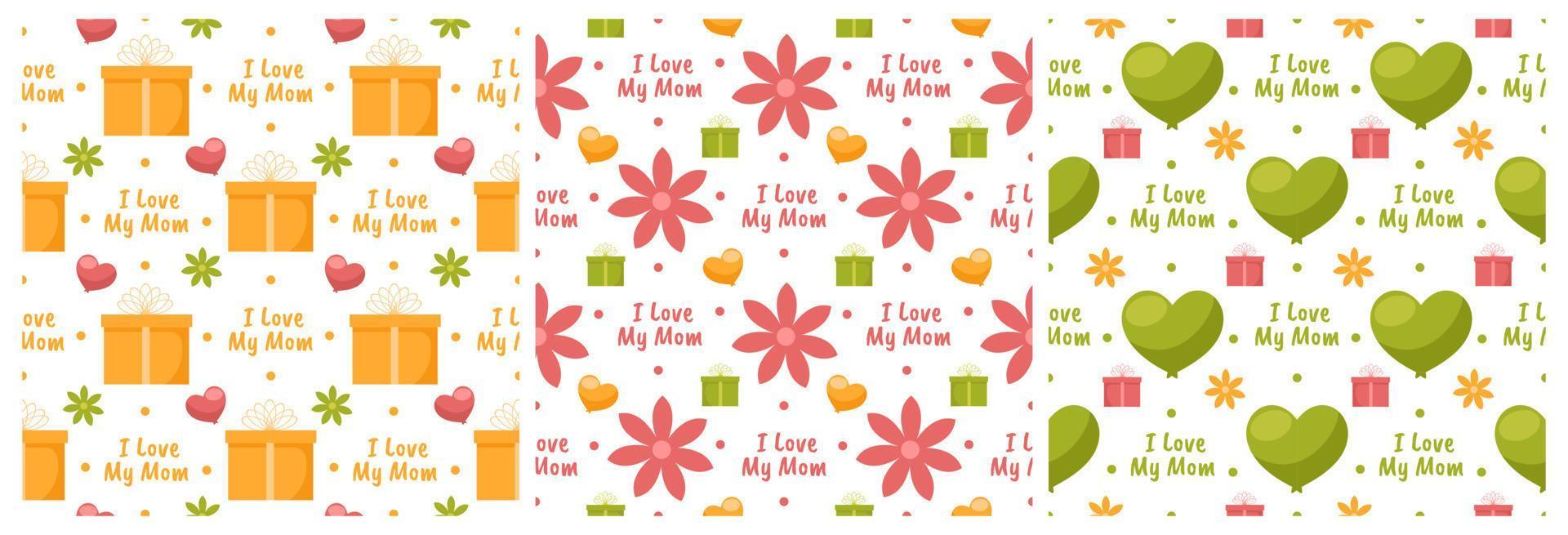 Set of Happy Mother Day Seamless Pattern Design in Element Decoration Template Hand Drawn Cartoon Flat Illustration vector