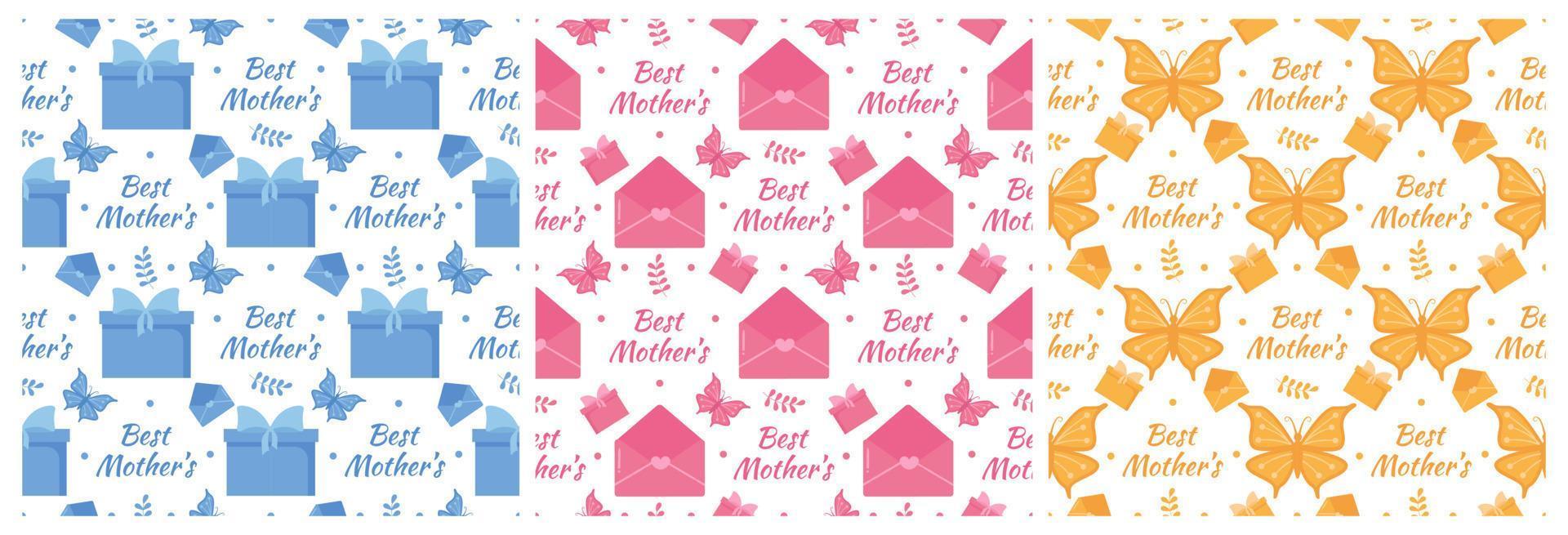 Set of Happy Mother Day Seamless Pattern Design in Element Decoration Template Hand Drawn Cartoon Flat Illustration vector