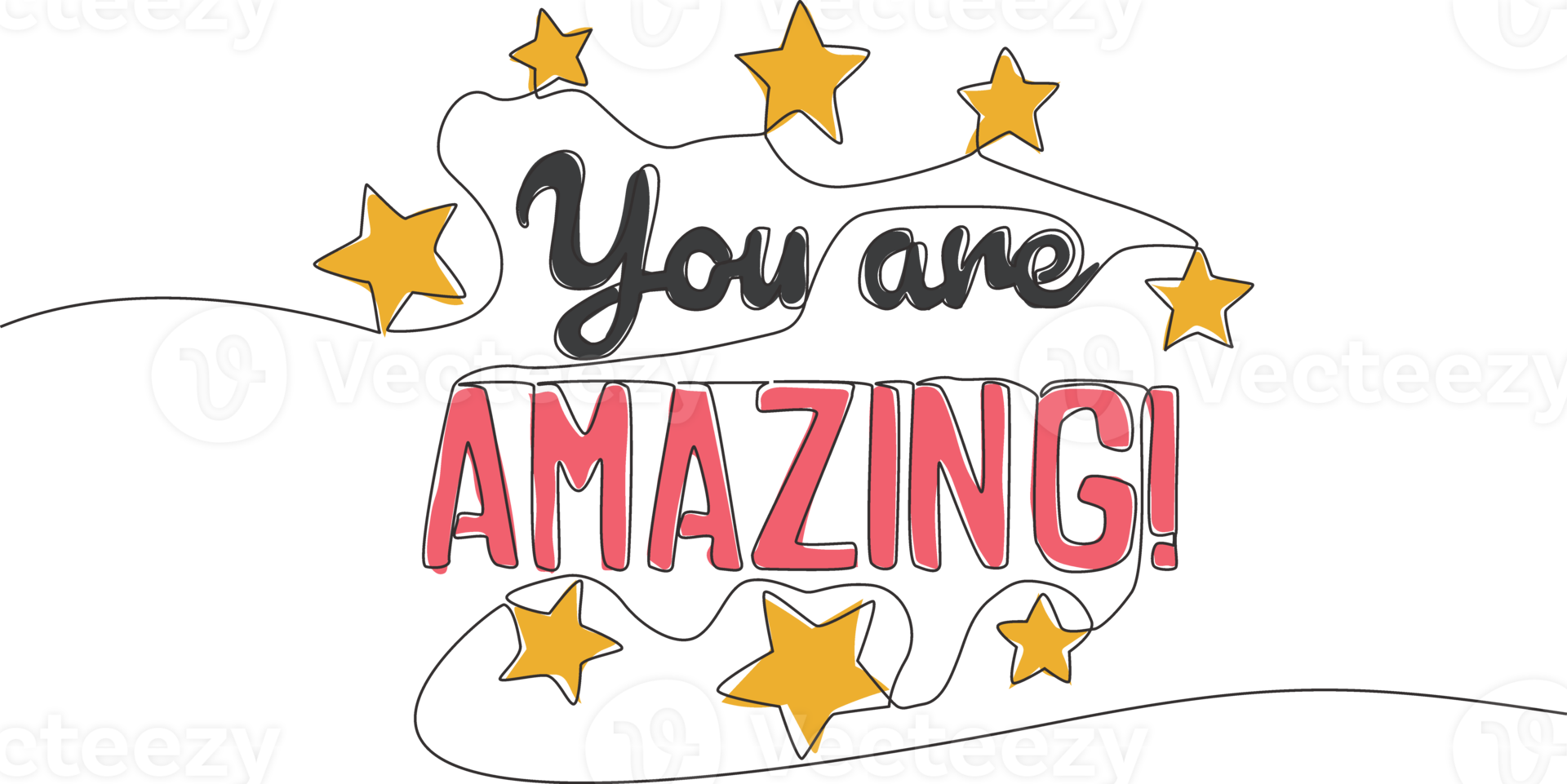 One continuous line drawing of motivational and inspirational lettering typography quote - You are Amazing. Calligraphic design for print, card, banner, poster. Single line draw design illustration png