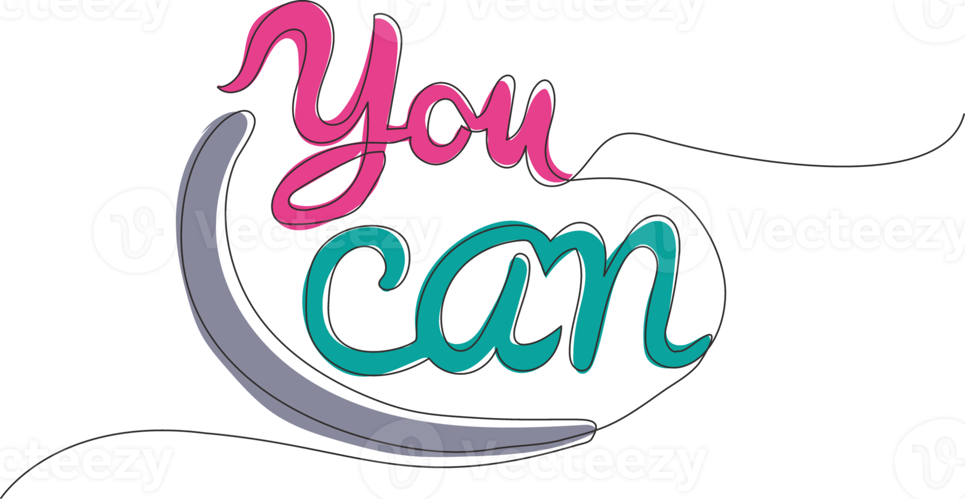 Single continuous line drawing of motivational and inspirational lettering typography quote - You Can. Calligraphic design for print, card, banner, poster. One line draw design png