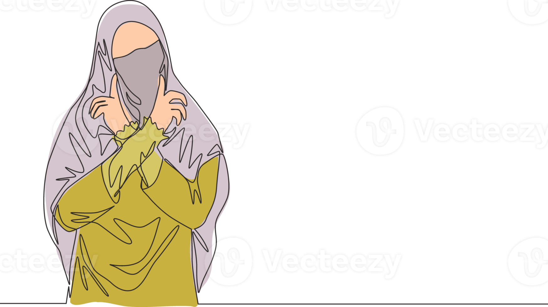 solteiro contínuo linha desenhando do jovem beleza fofa meio leste muslimah vestindo burca com véu. tradicional lindo muçulmano mulher Niqab com hijab conceito 1 linha desenhar Projeto vetor ilustração png