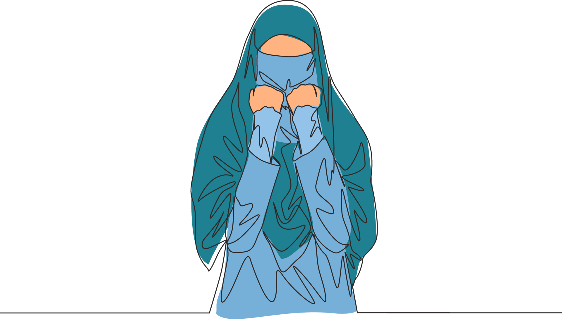 Single continuous line drawing of young attractive middle east muslimah
