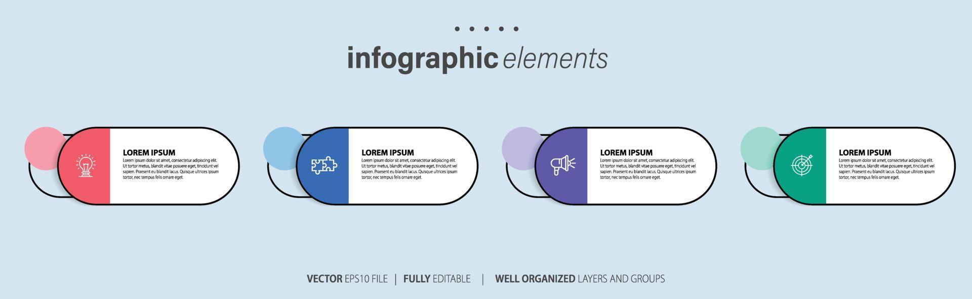 Modern infographic template with 4 steps. Business circle template with options for brochure, diagram, workflow, timeline, web design. Vector EPS 10