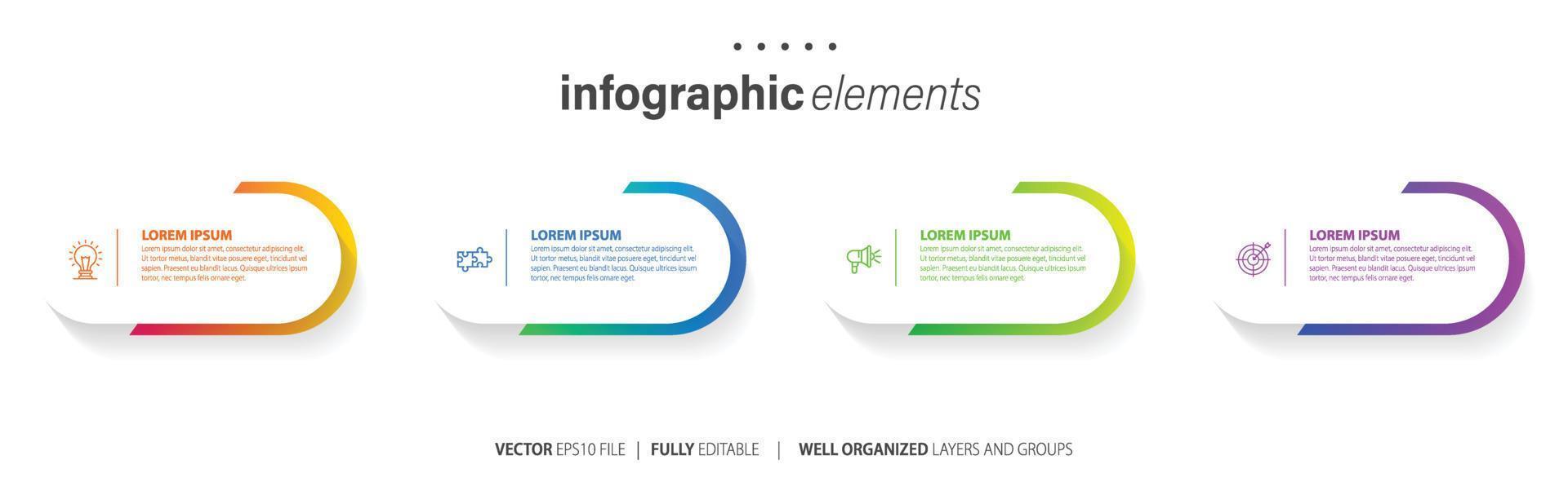 Concept of business model with 4 successive steps. Four colorful graphic elements. Timeline design for brochure, presentation. Infographic design layout vector