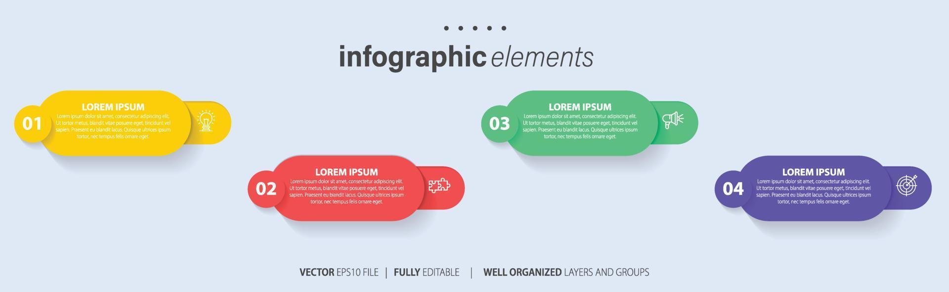 concepto de negocio modelo con 4 4 sucesivo pasos. cuatro vistoso gráfico elementos. cronograma diseño para folleto, presentación. infografía diseño diseño vector