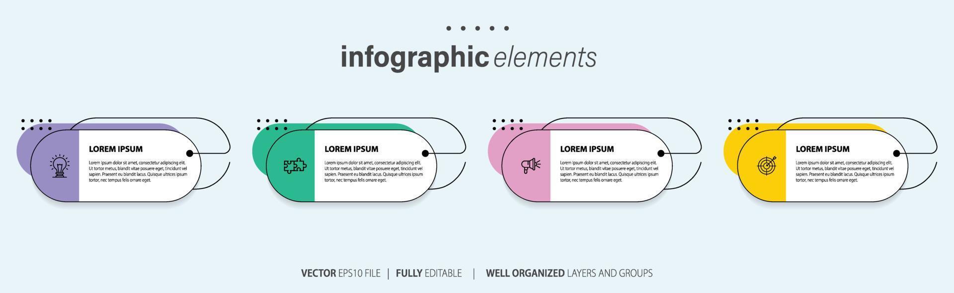 Infographic design template. Timeline concept with 4 steps. Can be used for workflow layout, diagram, banner, webdesign. Vector illustration