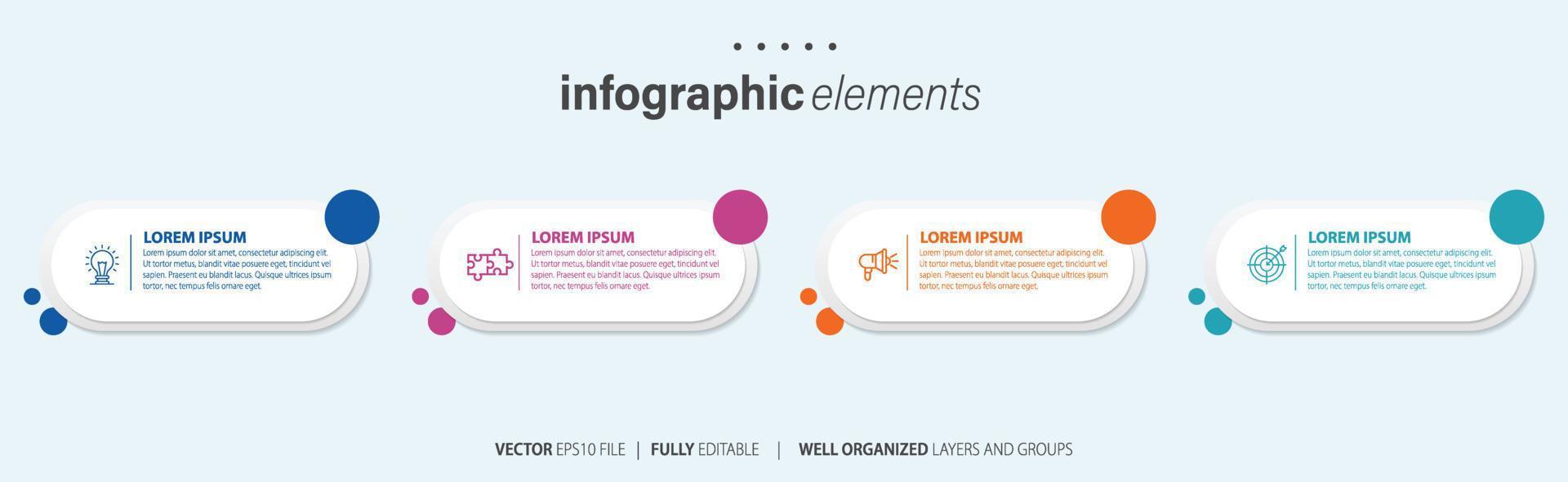 Infographic design template. Timeline concept with 4 steps. Can be used for workflow layout, diagram, banner, webdesign. Vector illustration