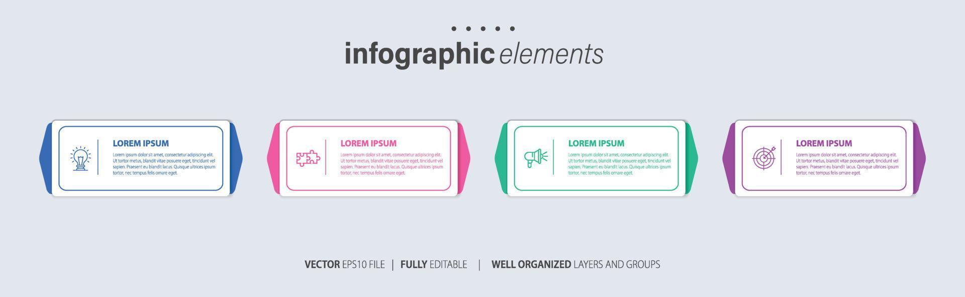 Concept of 4 successive steps of progressive business development. Simple infographic design template. Abstract vector illustration.