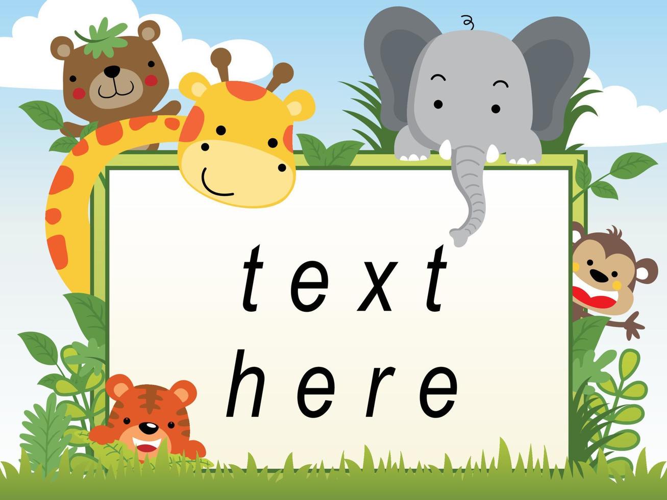 Funny safari animals cartoon with banner vector