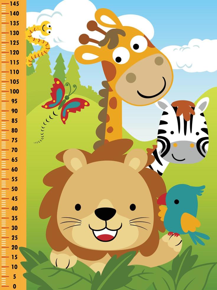 Meter wall for children with funny animals cartoon vector