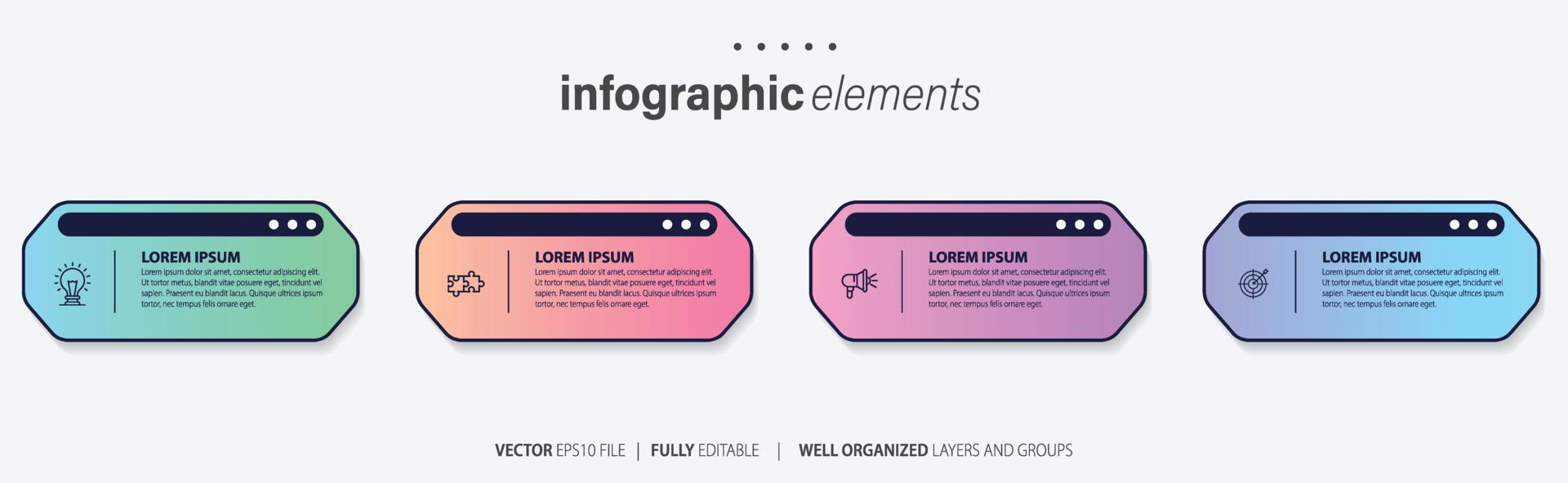 Business infographic element with 4 options, steps, number vector template design