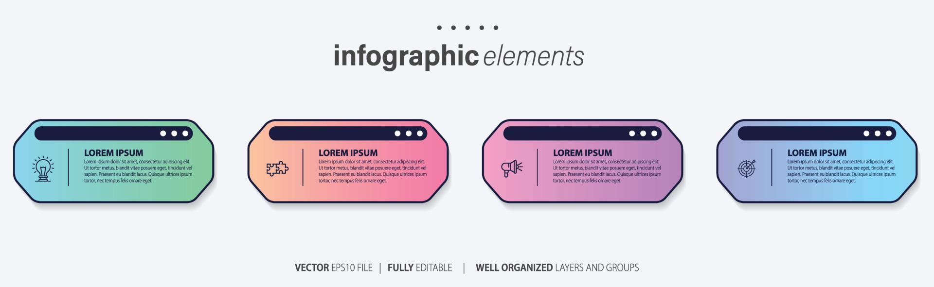 negocio infografía elemento con 4 4 opciones, pasos, número vector modelo diseño