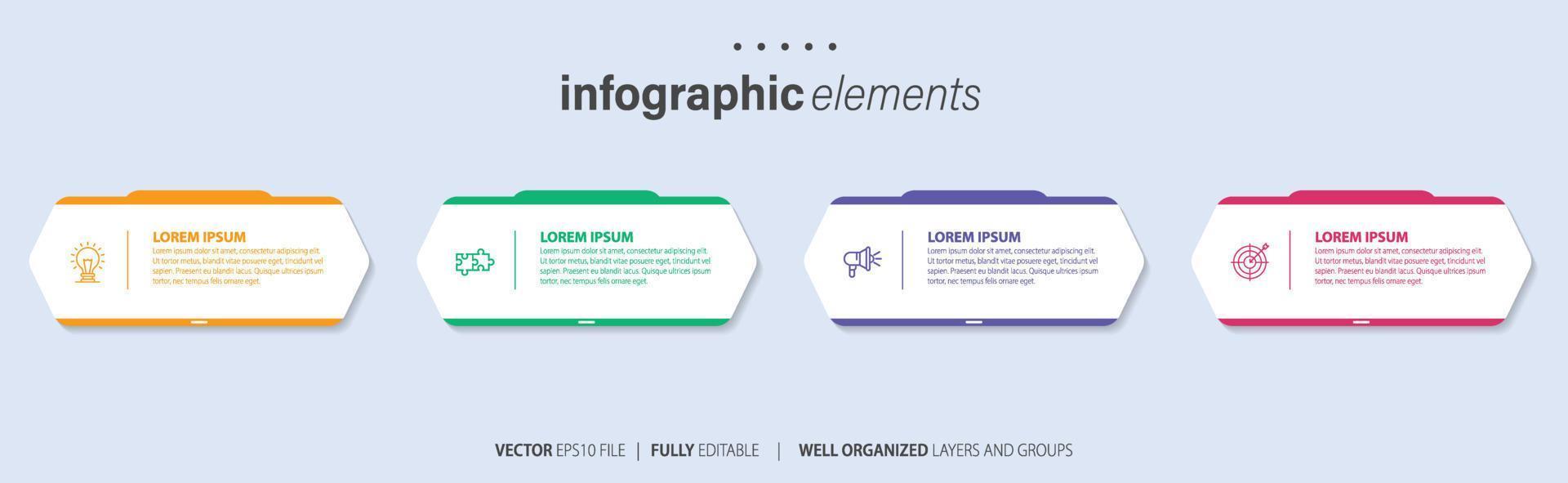 Modern infographic template with 4 steps. Business circle template with options for brochure, diagram, workflow, timeline, web design. Vector EPS 10