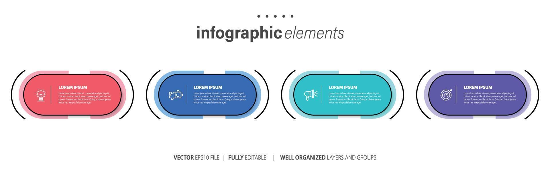 Modern infographic template with 4 steps. Business circle template with options for brochure, diagram, workflow, timeline, web design. Vector EPS 10