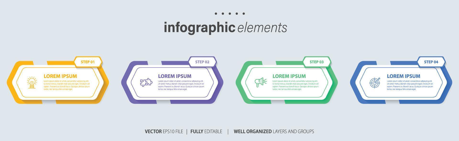 Modern infographic template with 4 steps. Business circle template with options for brochure, diagram, workflow, timeline, web design. Vector EPS 10