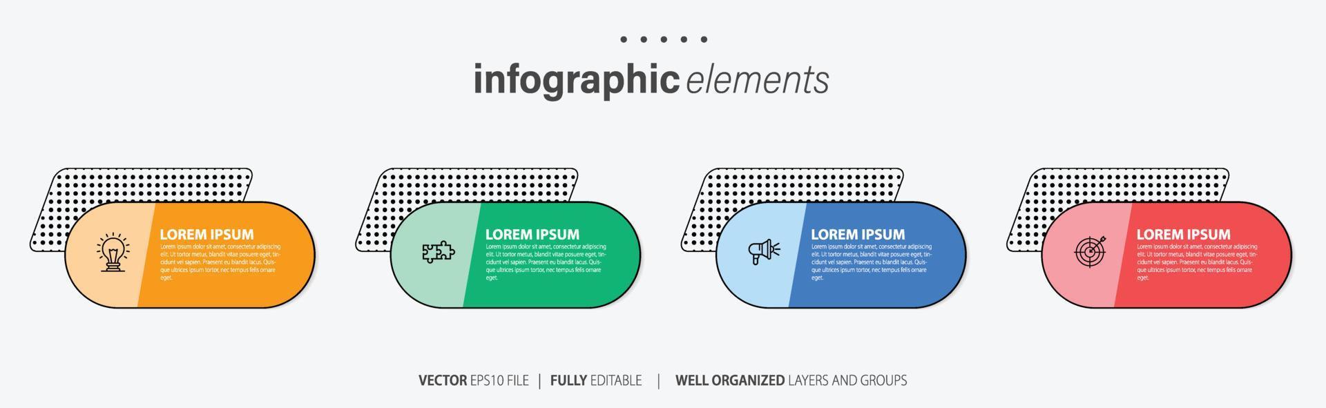 Infographic design template. Timeline concept with 4 steps. Can be used for workflow layout, diagram, banner, webdesign. Vector illustration