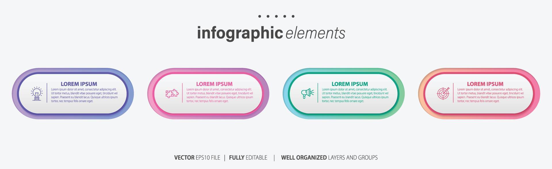 Infographic design template. Timeline concept with 4 steps. Can be used for workflow layout, diagram, banner, webdesign. Vector illustration