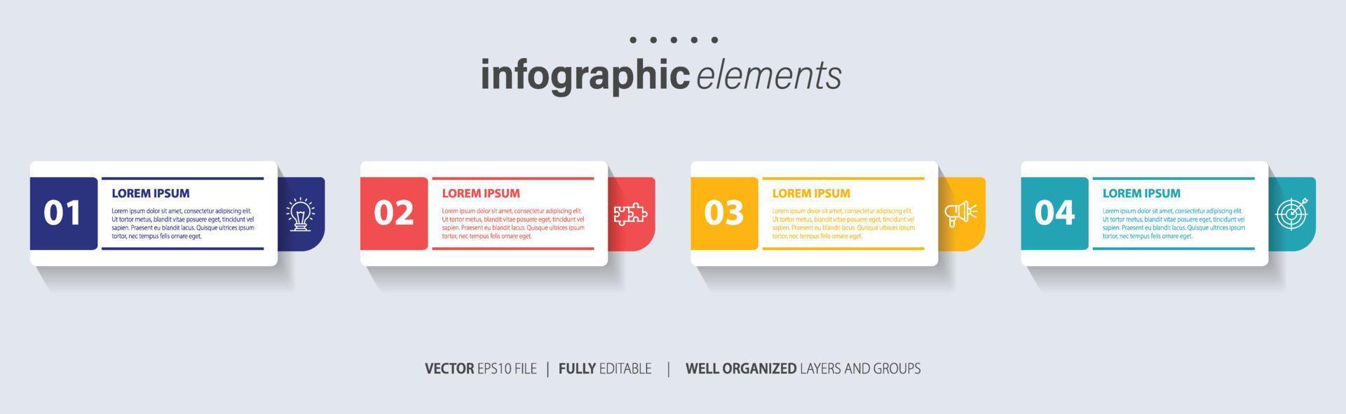 Concept of 4 successive steps of progressive business development. Simple infographic design template. Abstract vector illustration.