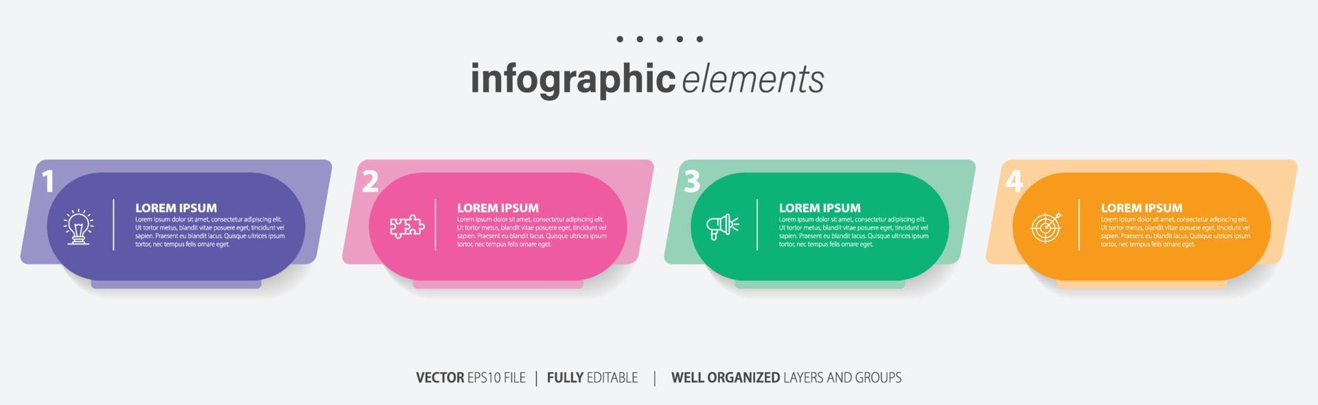 Concept of 4 successive steps of progressive business development. Simple infographic design template. Abstract vector illustration.