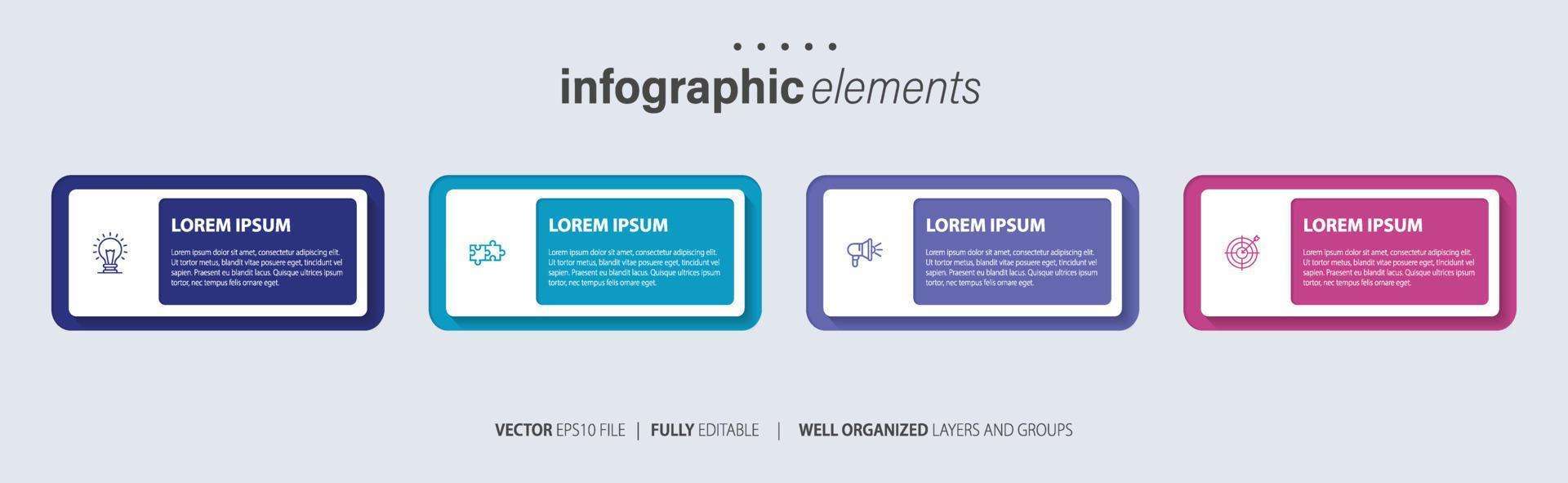 Concept of 4 successive steps of progressive business development. Simple infographic design template. Abstract vector illustration.