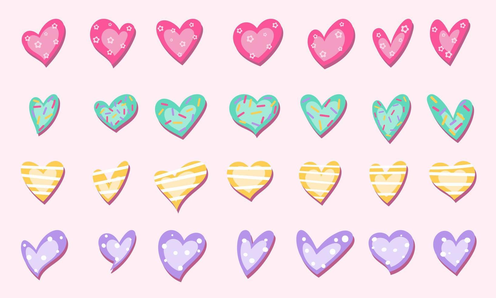 Doodle hearts sketch set. Various different hand drawn love heart icon love collection isolated on white background. Red heart symbol for Marriage and Valentines Day. vector