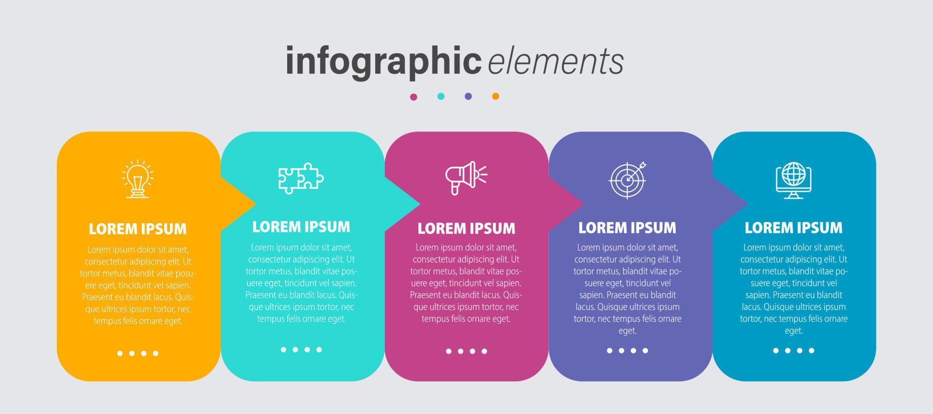 Business infographic elements template design with icons and 4 options or steps. Vector illustration.