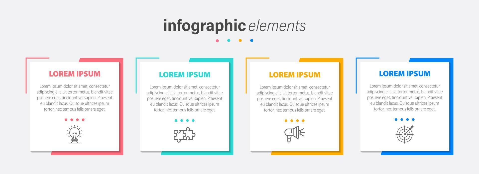 Business infographic elements template design with icons and 4 options or steps. Vector illustration.