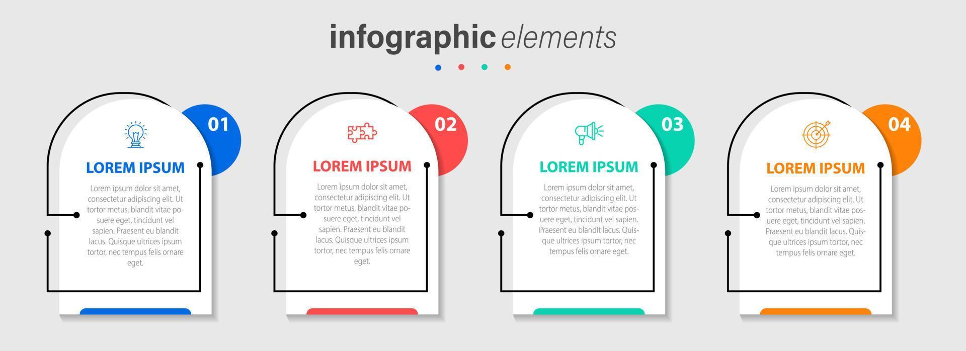 Business infographic elements template design with icons and 4 options or steps. Vector illustration.