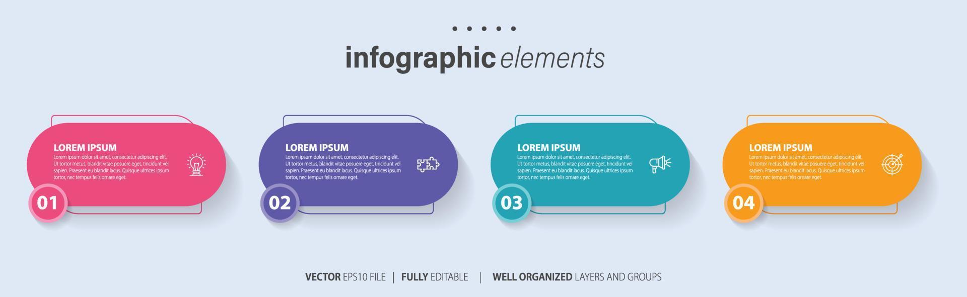 concepto de negocio modelo con 4 4 sucesivo pasos. cuatro vistoso gráfico elementos. cronograma diseño para folleto, presentación. infografía diseño diseño vector