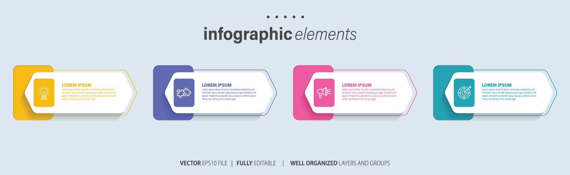 Modern infographic template with 4 steps. Business circle template with options for brochure, diagram, workflow, timeline, web design. Vector EPS 10