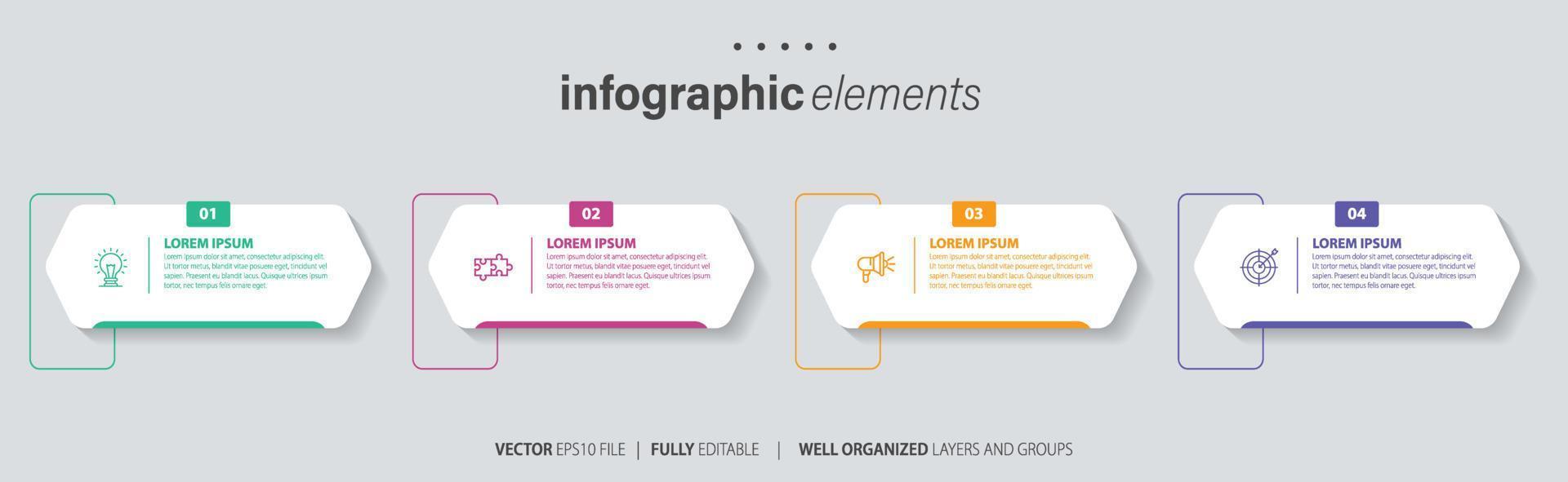 Modern infographic template with 4 steps. Business circle template with options for brochure, diagram, workflow, timeline, web design. Vector EPS 10