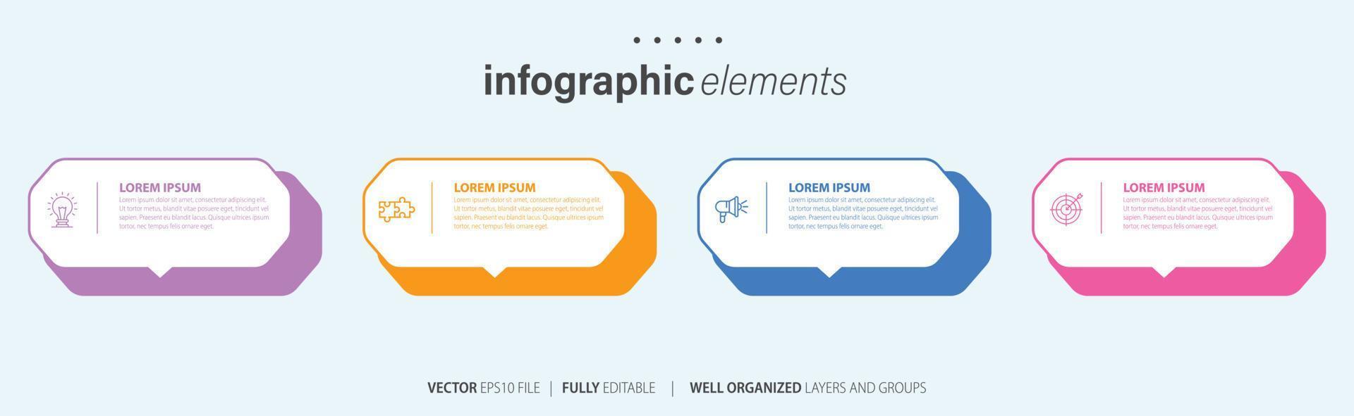 Infographic design template. Timeline concept with 4 steps. Can be used for workflow layout, diagram, banner, webdesign. Vector illustration