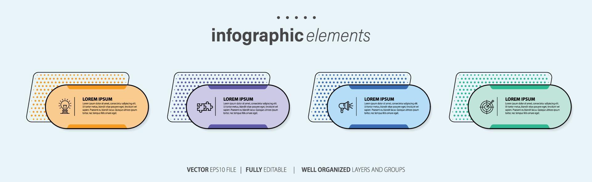 Infographic design template. Timeline concept with 4 steps. Can be used for workflow layout, diagram, banner, webdesign. Vector illustration