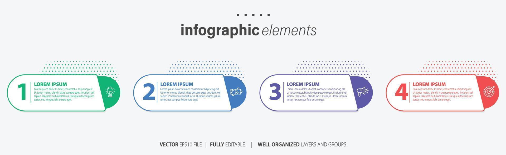 plantilla de diseño infográfico. concepto de línea de tiempo con 4 pasos. se puede utilizar para diseño de flujo de trabajo, diagrama, banner, diseño web. ilustración vectorial vector